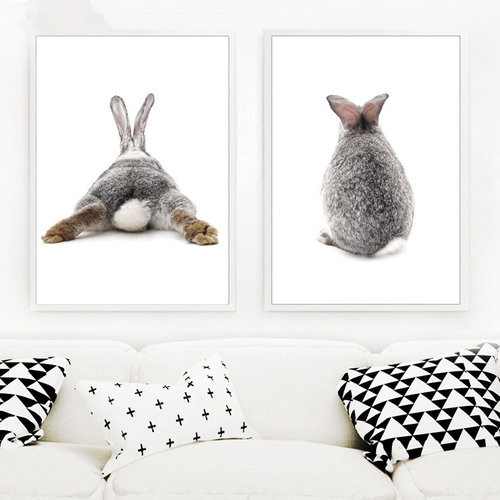 Gray Rabbit Nordic Poster Wall Art Canvas
