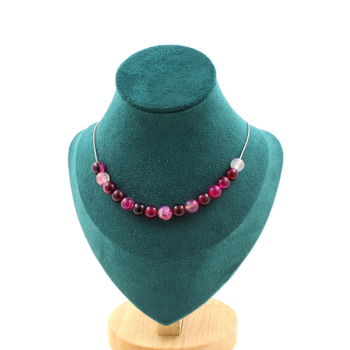 Pink banded Agate 15 beads necklace 8 mm.