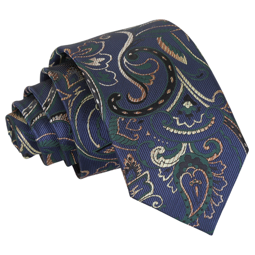 Cypress Paisley Slim Tie - Navy & Green