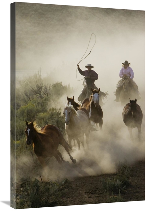 Global Gallery GCS-452594-2436-142 24 x 36 in. Horses Herded by Cowboy