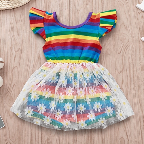 Summer Kids Baby Girls Dress Rainbow Casual Girls