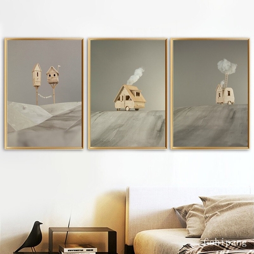 Cartoon Cabin Wall Art Canvas Painting Nordic