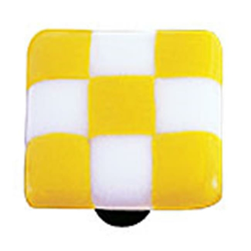 Hot Knobs HK7002-KA Sunflower Yellow & White Squares Glass Cabinet Kno