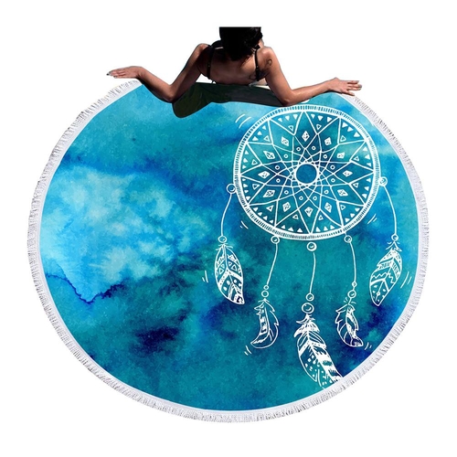 Dreamcatcher Round Beach Towel Pink and Blue