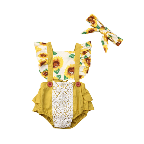 Newborn Kid Baby Girls SunFlower Ruffle Lace  