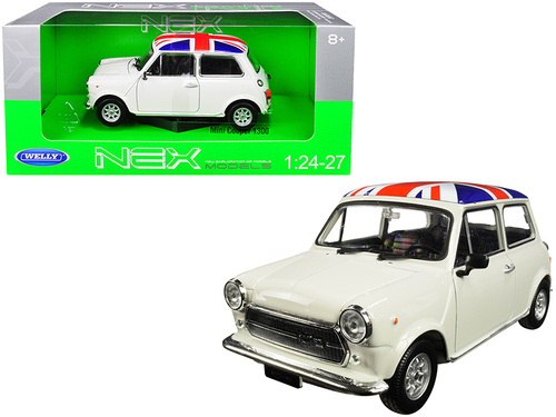 Mini Cooper 1300 White with British Flag on the Roof 1/24-1/27 Diecast