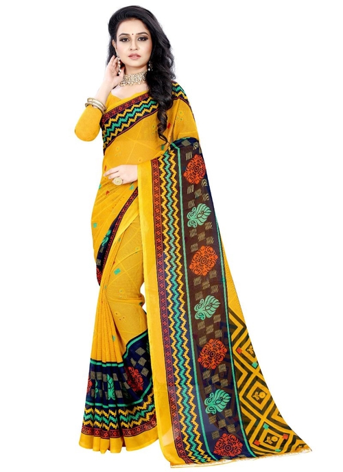 Generic Women's Faux Georgette Saree (Yellow, 5-6