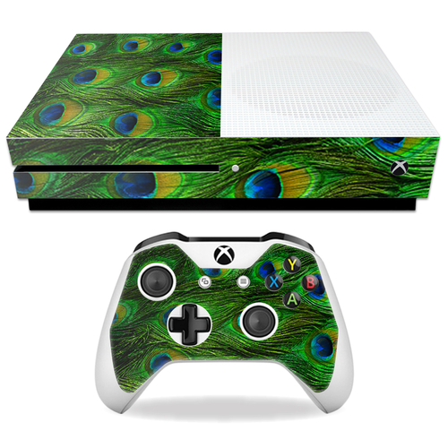 MightySkins MIXBONES-Peacock Feathers Skin Decal Wrap for Microsoft Xb