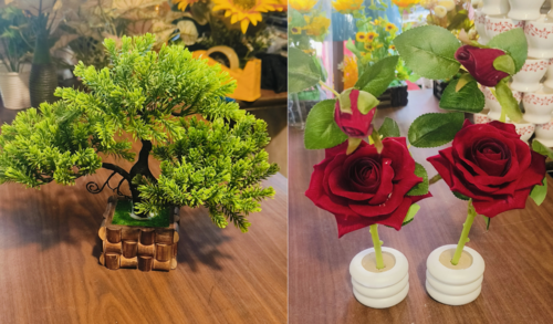 Green Plant with Square Pot Home Decor Artificial Rose plant flower