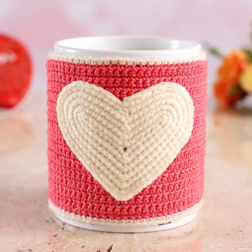 Personalised Elegant Heart Crochet Covered Mug