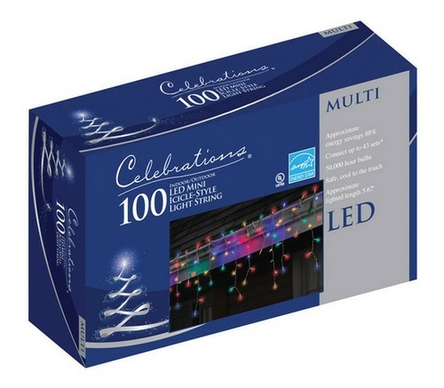 Celebrations 40812-71 Icicle Multi-Colored LED 100 Light Set