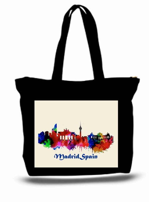 Madrid Spain Skyline Watercolor Tote New Zipper Bag