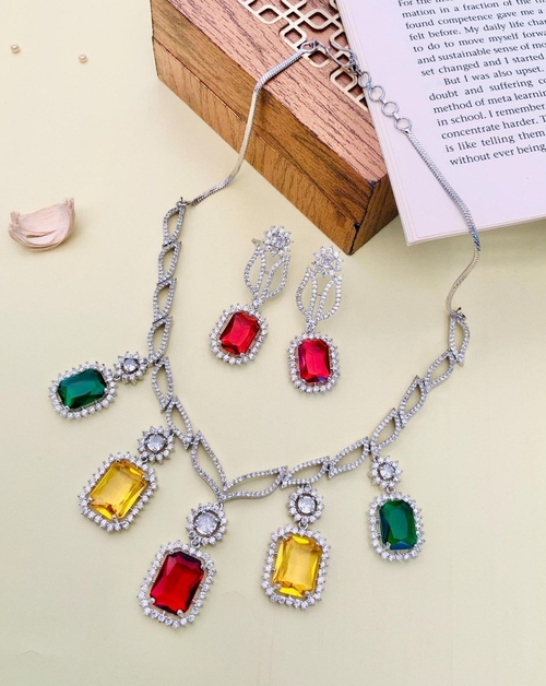 Bright Crystal American Diamond Necklace Set