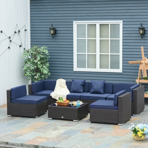 Outsunny 7pc Garden Wicker Sectional Set w/ Tea Table Patio Rattan