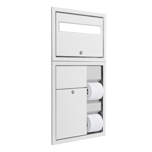 AJW U861H Dual Stall Seat Cover & Toilet Tissue Dispenser With Sanitar