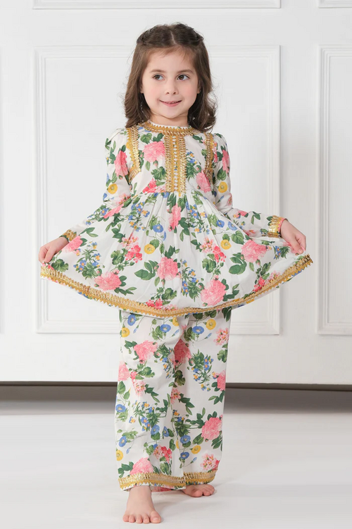 GIRLS DRESS embellished with gold gota. (SIZE-4-5yr)