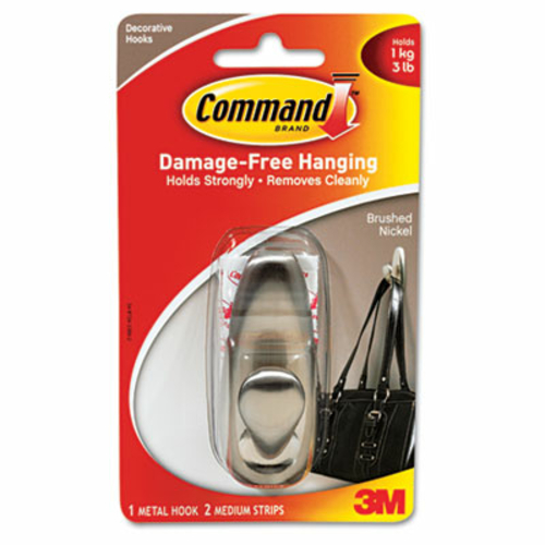 Command FC12-BN Adhesive Mount Metal Hook  Medium  Brushed Nickel Fini