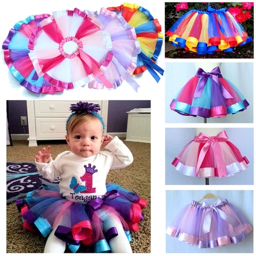 2018 Toddler Kids Baby Girls Skirt Rainbow Tulle