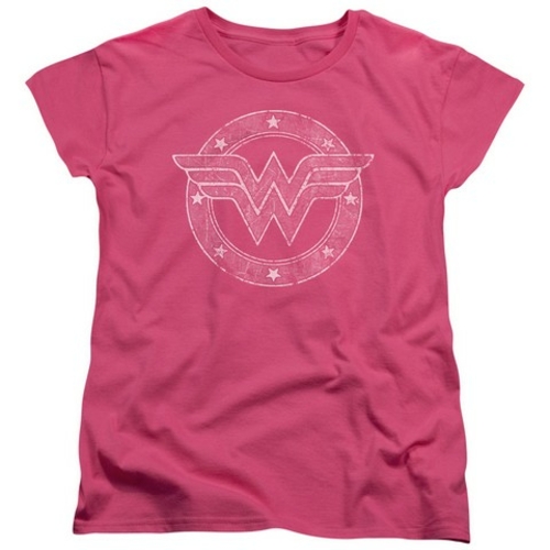 Trevco Dc-Tattered Emblem - Short Sleeve Womens Tee - Pink- 2X