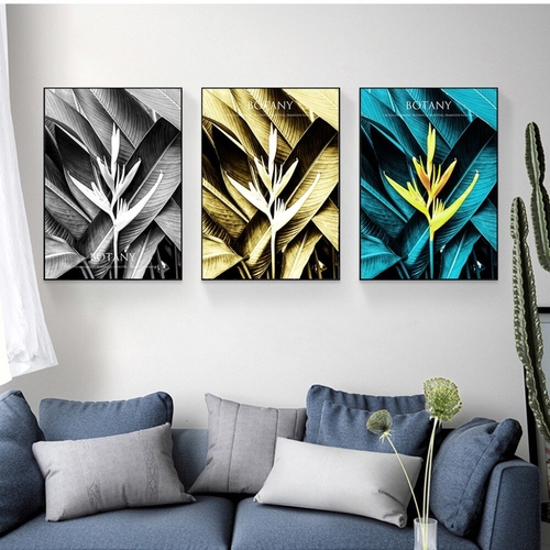 Modern Black and White Gold Plant Print