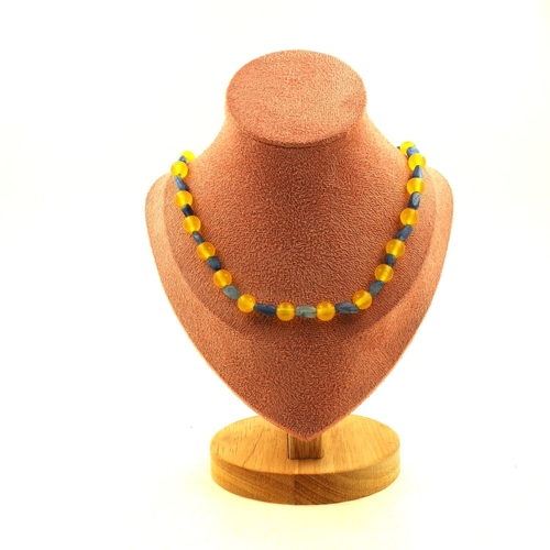 Blue Kyanite from Brazil + Yellow Agate 8 mm beads necklace.