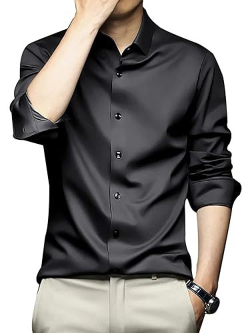 Men Stylish Regular Fit Full Sleeve Satin Silk Shirt (Size-S)