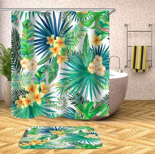 Yellow Tropical Flowers Shower Curtain