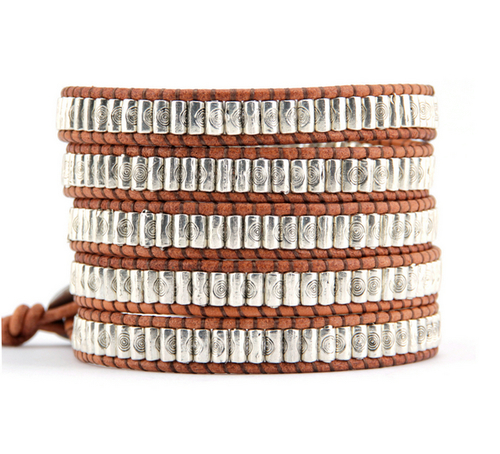 New Cool Antqiue Tube Alloy Leather Wrap Bracelet