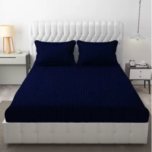 300 TC Satin, Cotton Double Striped Flat Bedsheet  (Pack of 1, COTTON