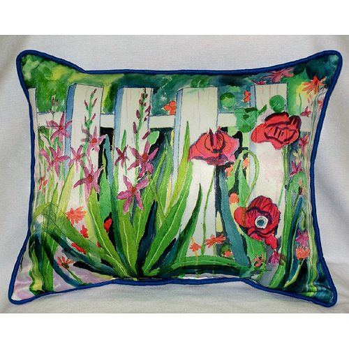 Betsy Drake HJ376 Fence & Flowers Art Only Pillow 15"x22"