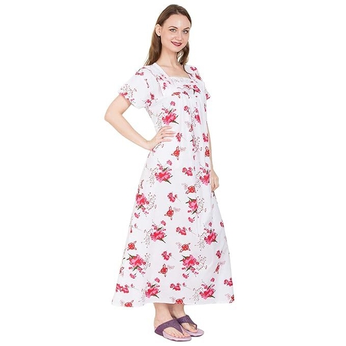 Women's Cotton Nighty Night Gown, Multicolor
