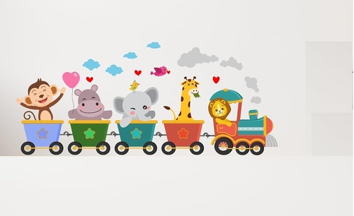 Animal Train Self-Adhesive Vinyl Wall Sticker for Wall Decoration