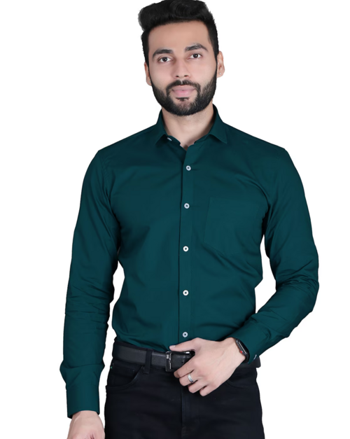 Solid Cotton Office Wear Slim Fit Shirt (Size-M)(Color-DARK GREEN)