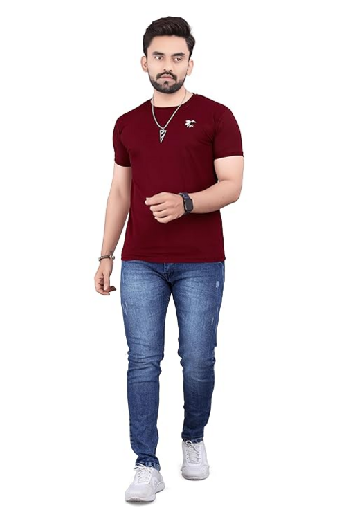 Men's Cotton Blend T-Shirt (Size-S) (Color-WINE)