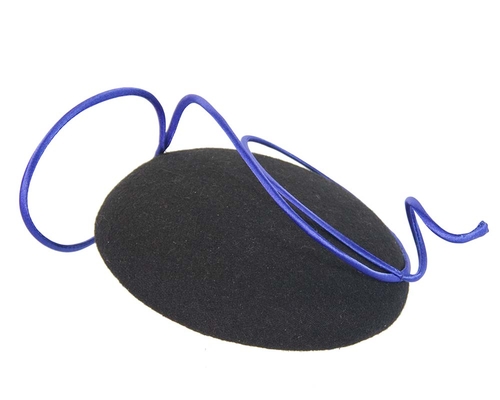 Black felt fascinator hat with blue wire work