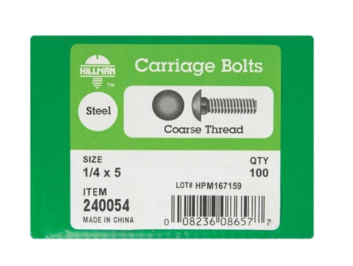 Hillman 240054 0.25 x 5 in. Zinc Plated Carriage Screw Bolt