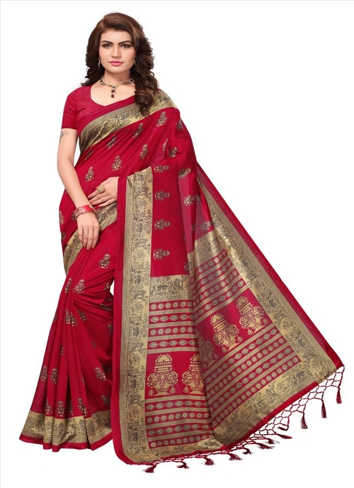 Generic Women's Art Silk Saree (Red, 5-6 Mtrs)