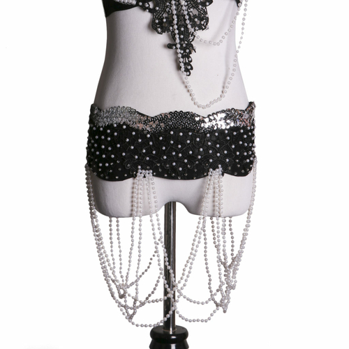 Western Fashion 3062B-BLK-LXL Belt with Pearls & Lace, Black - Lar