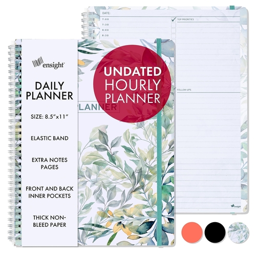 Undated Daily Planner 8.5 x 11 with 200  daily pages for Organization