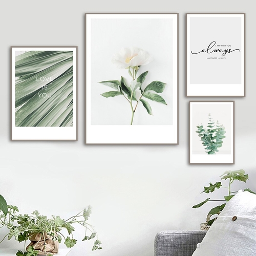 White Rose Green Leaves Wall Art Canvas Painting
