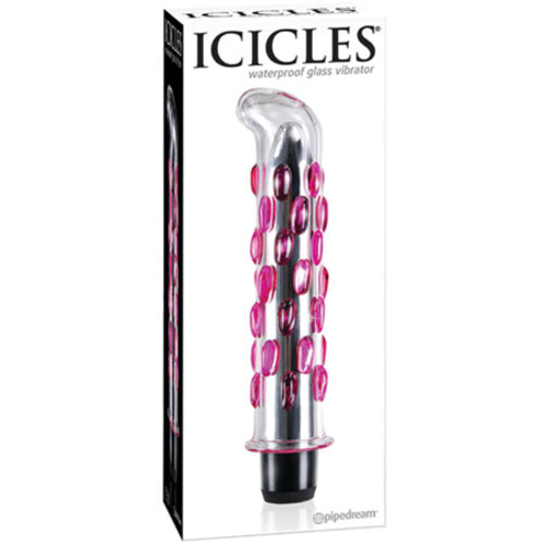 Pipedream Icicles No. 19 Curved Textured Vibrating 7.5 in. Glass Dildo