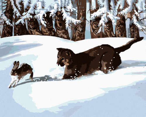 Zuty - Paint by Numbers - COUGAR HUNTING RABBITS IN THE SNOW (D. RUSTY