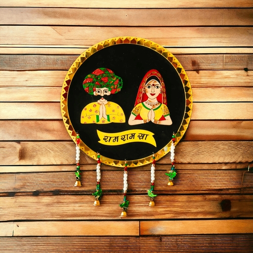 'Ram Ram Sa' Couple, Rajasthani, wall decor, hand made