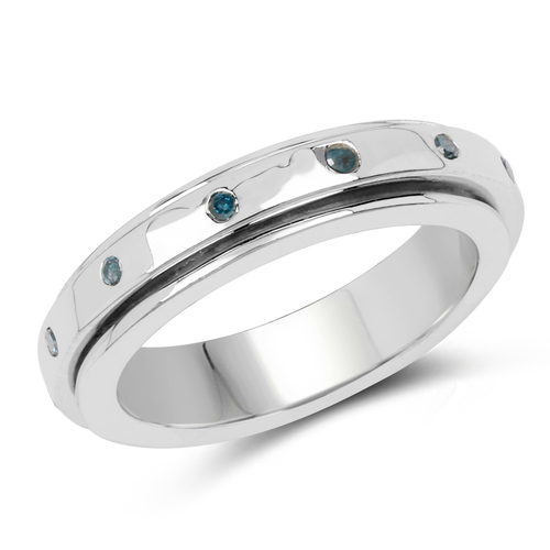 0.14 Carat Genuine Blue Diamond .925 Sterling Silver Ring