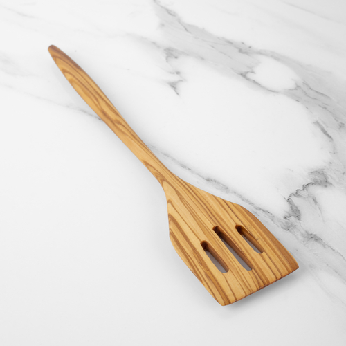 35cm (13.78") Olive Wood Slotted Spatula, Handmade