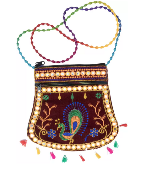Women Sling Bag Maroon Side Sling Bag Peacock Woven