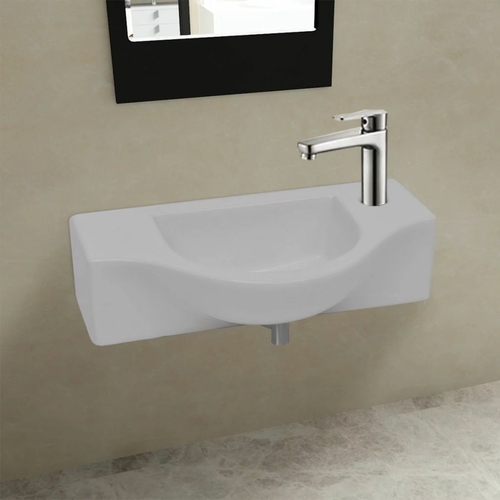 Bathroom Sink Basin with Faucet Hole Ceramic White