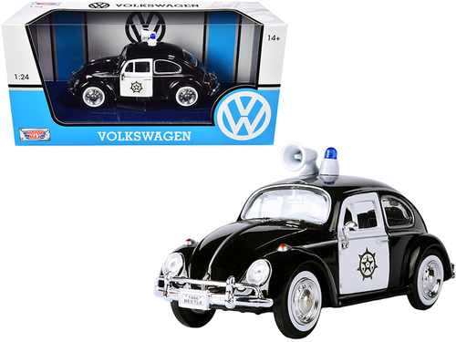 1966 Volkswagen Beetle Police Car Black and White 1/24 Diecast Model