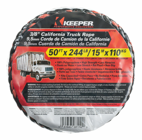 Keeper 8866923 50 ft. x 244 lbs Truck Rope, Orange & Black