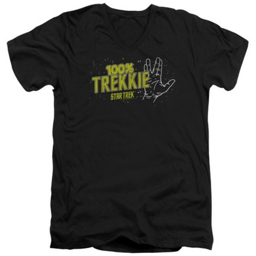 Trevco Star Trek-Trekkie - Short Sleeve Adult 30-1 V-Neck Tee - Black-